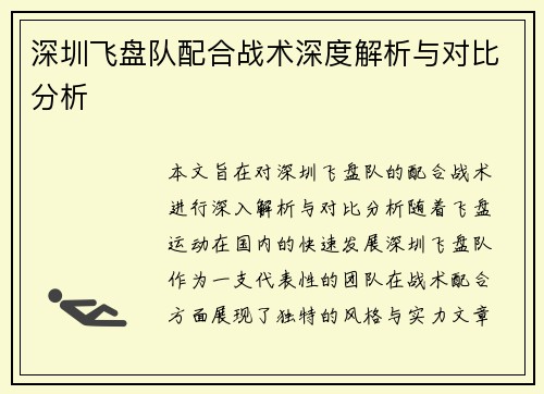 深圳飞盘队配合战术深度解析与对比分析